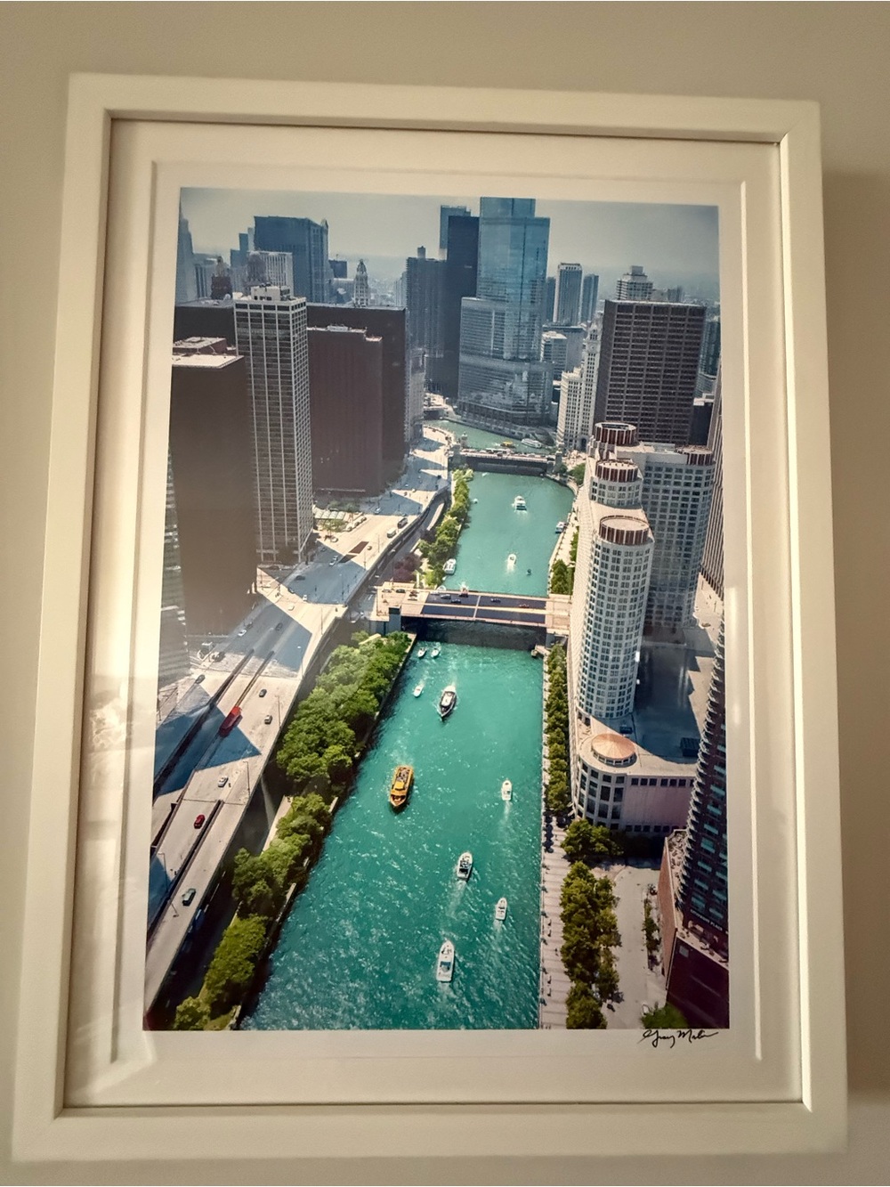 Framed Cityscape Wall Art - Turquoise River Print